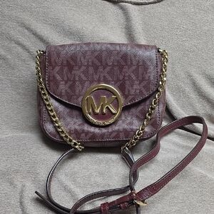 Michael Kors Wine MK Logo Chain Crossbody Bag